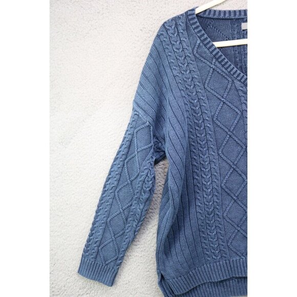Natural Relections Blue Distressed Cable Knit Sweater-Size XL - Picture 3 of 9